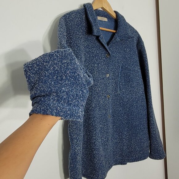 R&R Cozy Blue Fleece Collar Soft Comfy Button Down Cardigan Cottagecore Sweater - Picture 4 of 11